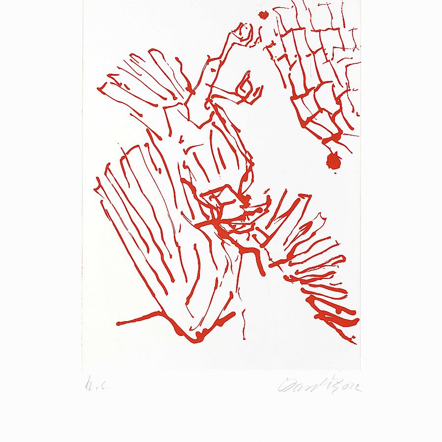 Korff Stiftung - Georg Baselitz - Grafiken - Adler mit Stein (rot)
